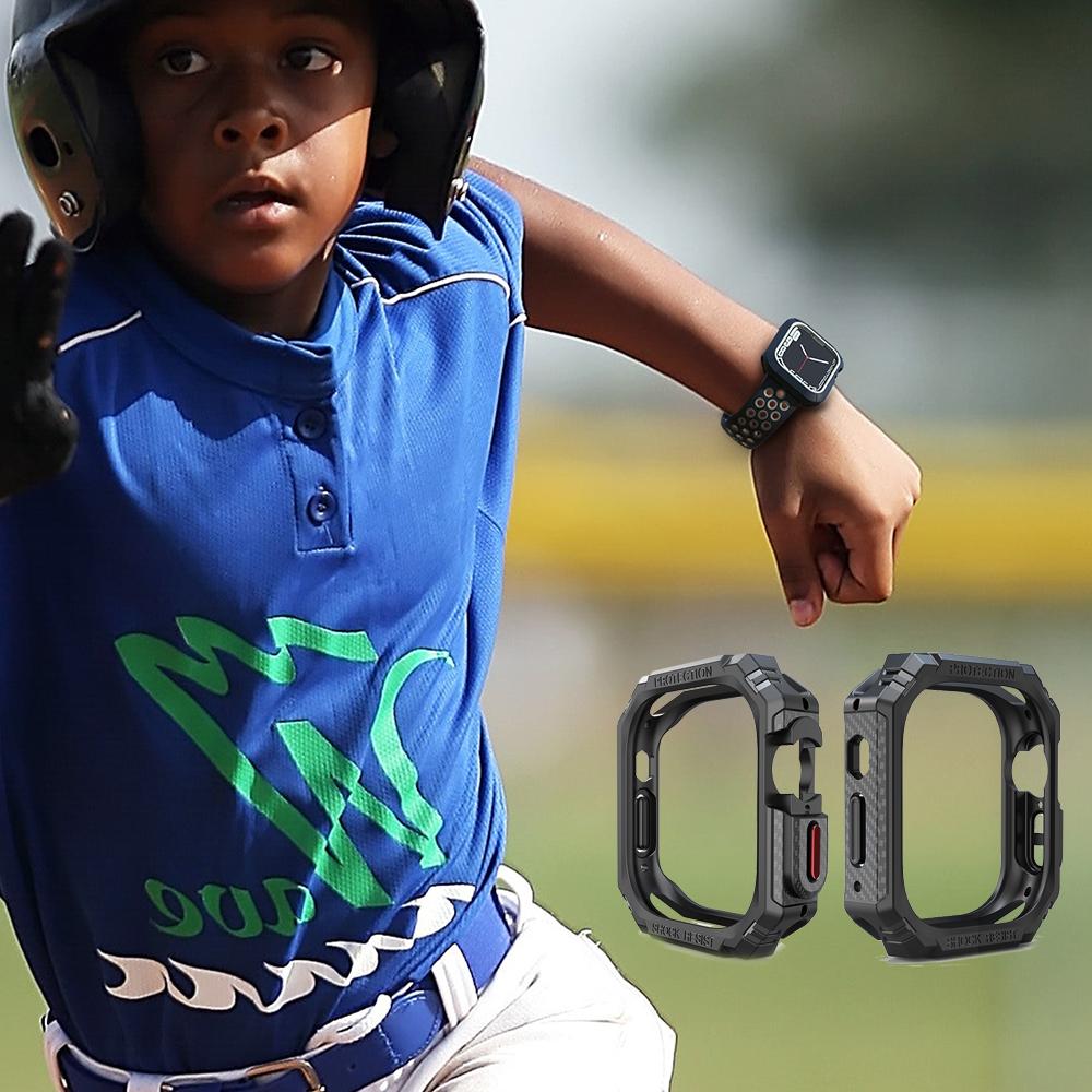 Military Toughed Frame Case for Apple Watch Ultra Series 8 7 6 SE 5 Carbon Fiber Texture Bumper Metal Button 49mm 40 41 44 45mm