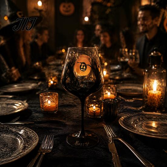 Themed Wine Glass Set Halloween Stemmed Glass, Hand Painted Artistic Drinking Goblet, Unique Gift Ideas 720ml Capacity, Decorative Glassware