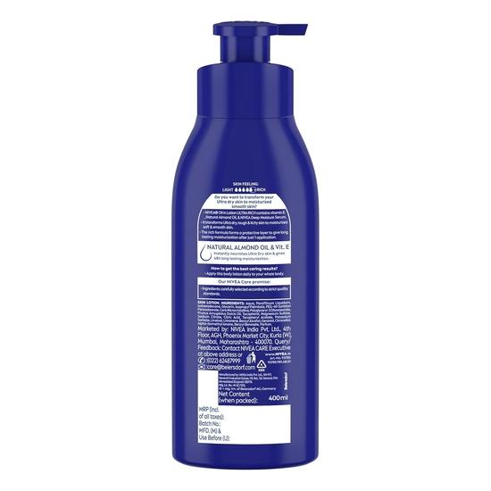 NIVEA Ultra Rich Body Milk 400ml Body Lotion | 48 H Moisturization | With 2X Almond Oil | Smooth and Healthy Looking Skin |For Very Dry Skin