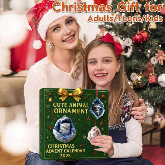 Геода Животное Адвент-календарь 2025 24 дня Календарь обратного отсчета с 2D акриловыми лесными кристальными пещерными животными, елочными украшениями