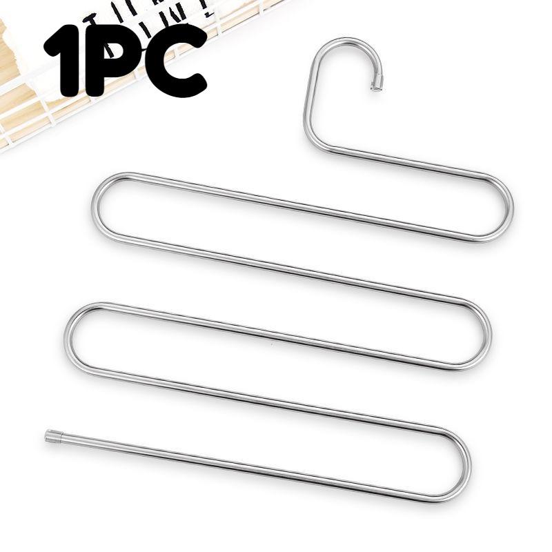 3PCS S-shaped Pants Hanging Five Layer Hanger Multifunctional Drying Trousers Hanger Stainless Steel Space Saving for Scarf Pant