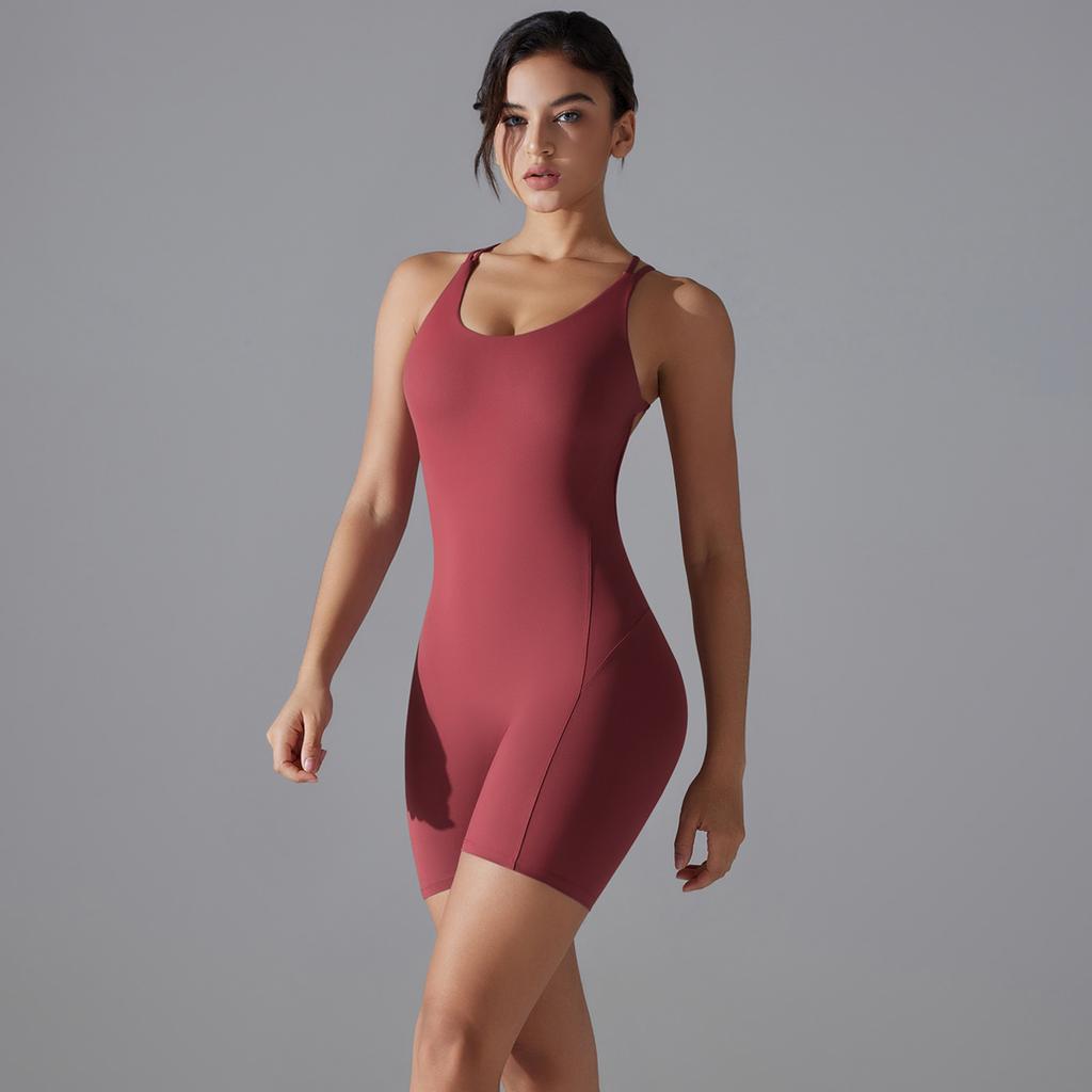 Auroth Back Cross Yoga Bodysuit Women Shorts One Piece Fitness Romper Outdoor Running Sports Jumpsuit