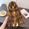 Korean Retro Style Plaid Women's Winter Scarf Imitation Cashmere Warm Shawls and Wraps Thicked Pashmina Female Blanket Scarves