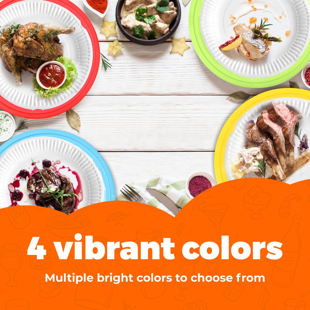 12 шт. держателей для бумажных тарелок 10 дюймов многоразовые пластиковые круглые диспенсеры для бумажных тарелок с защелкивающимися канавками 4 ярких цвета для вечеринки