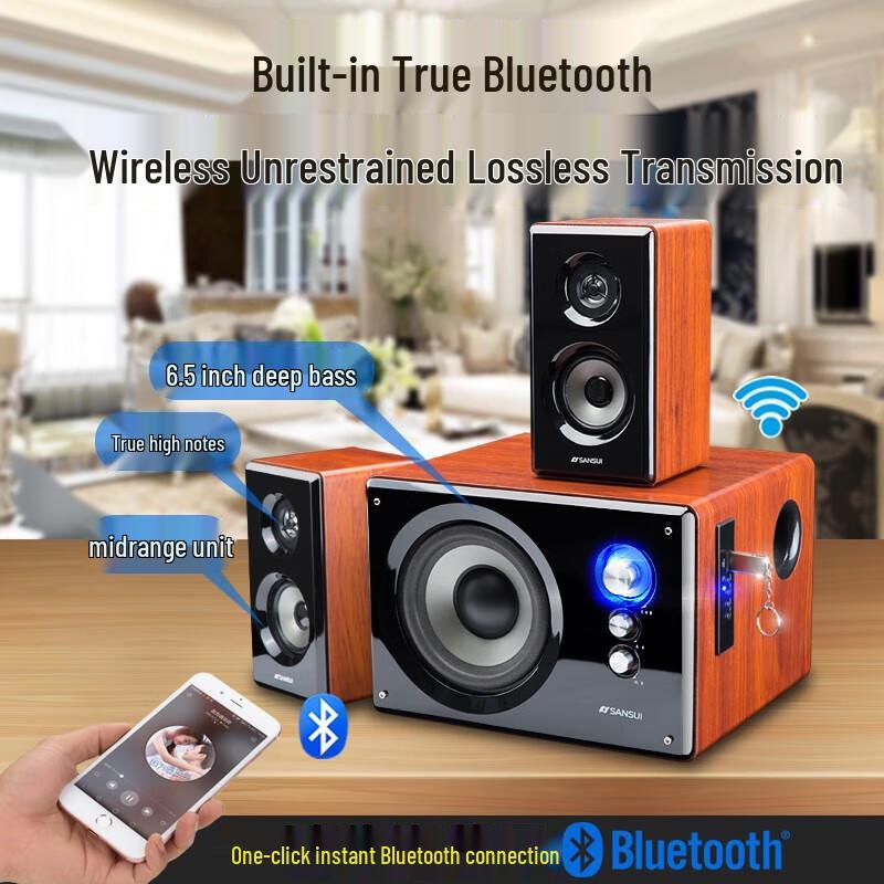 SANSUI 80A 6,5-дюймовый деревянный сабвуфер для ПК и ТВ KTV