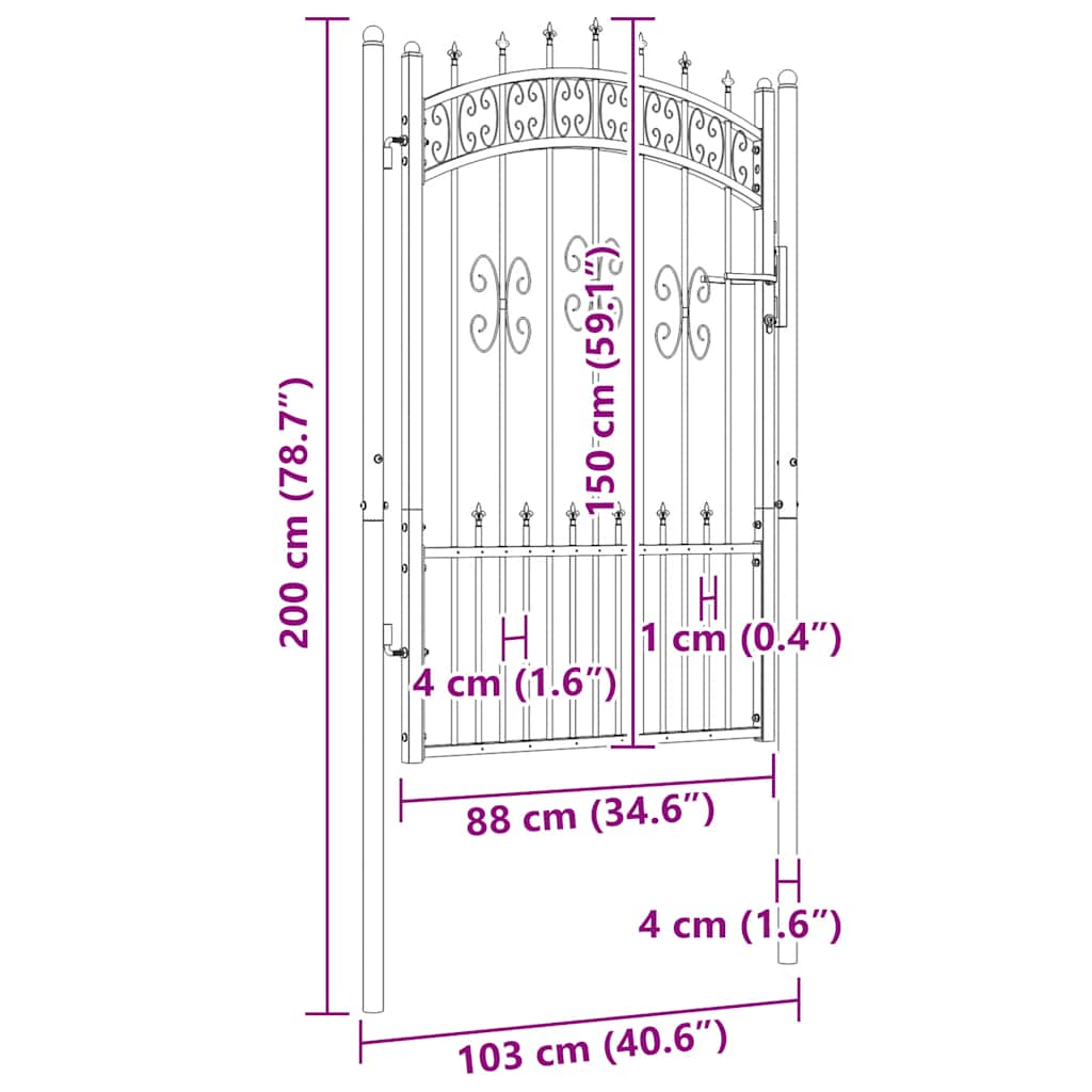 Garden Gate KAMPEN with Spear Tip Black 103 x 150 cm Steel