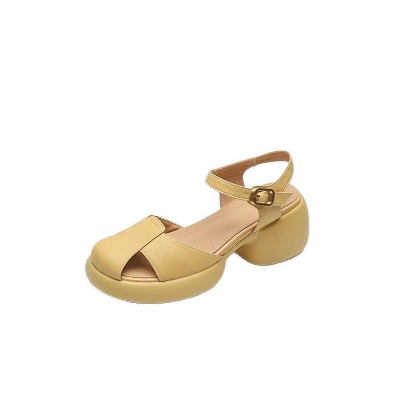 Not Tired of Stepping On Shit, Feet Soft Leather Bag Head Sandals Women's 2025 New Summer Platform Women's Shoes Thick Heel High Heels