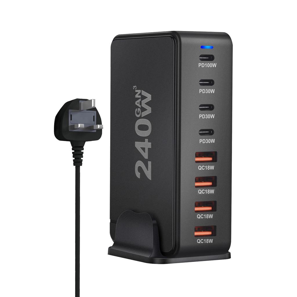 Многопортовое USB PD супербыстрое зарядное устройство на нитриде галлия мощностью 240 Вт для ноутбуков