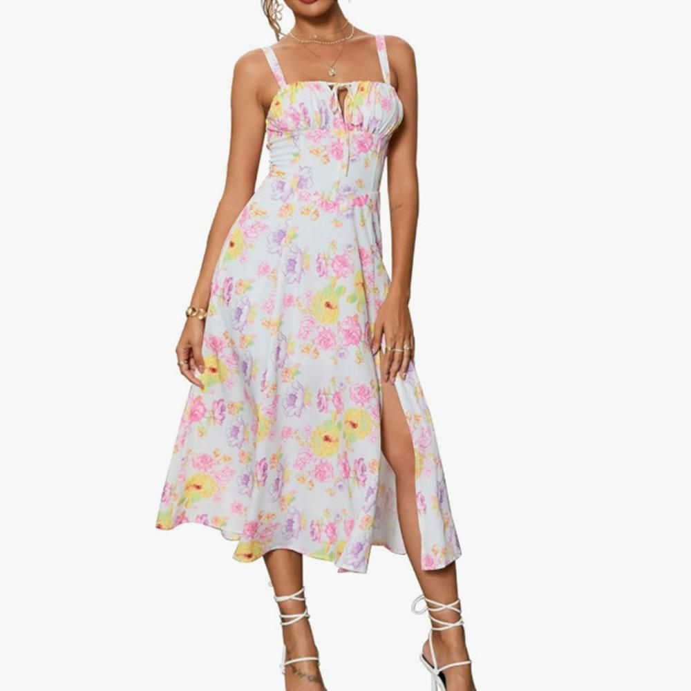 Summer Sweet Solid Sleeveless Long Dress Women Fashion Bandage Camisole Dresses Padded Boned Robe Elegant Party Vestidos