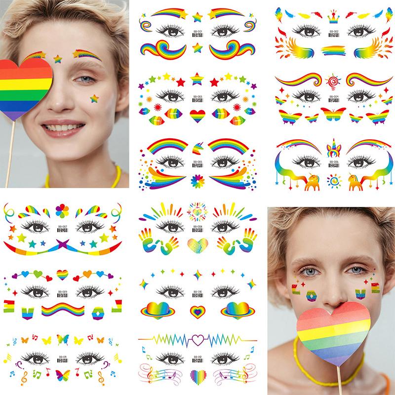Радужная наклейка на лицо, водонепроницаемая временная татуировка, красочный узор, луна, звезда, боди-арт, рука, поддельные татуировки для женщин и мужчин