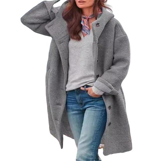 Fall Winter Women Overcoat Hooded Single-breasted Pockets Long Sleeves Windbreaker Mid Length Thick Warm Windproof