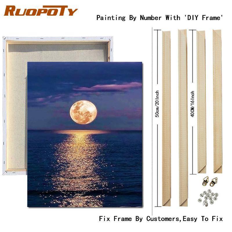 RUOPOTY Paint By Numbers Moon Wall Art Unique Gift DIY Frame Hand Painted Picture By Numbers Landscape For Living Room