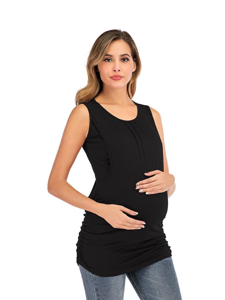 New Round Neck Solid Color Maternity Nursing Tank Top