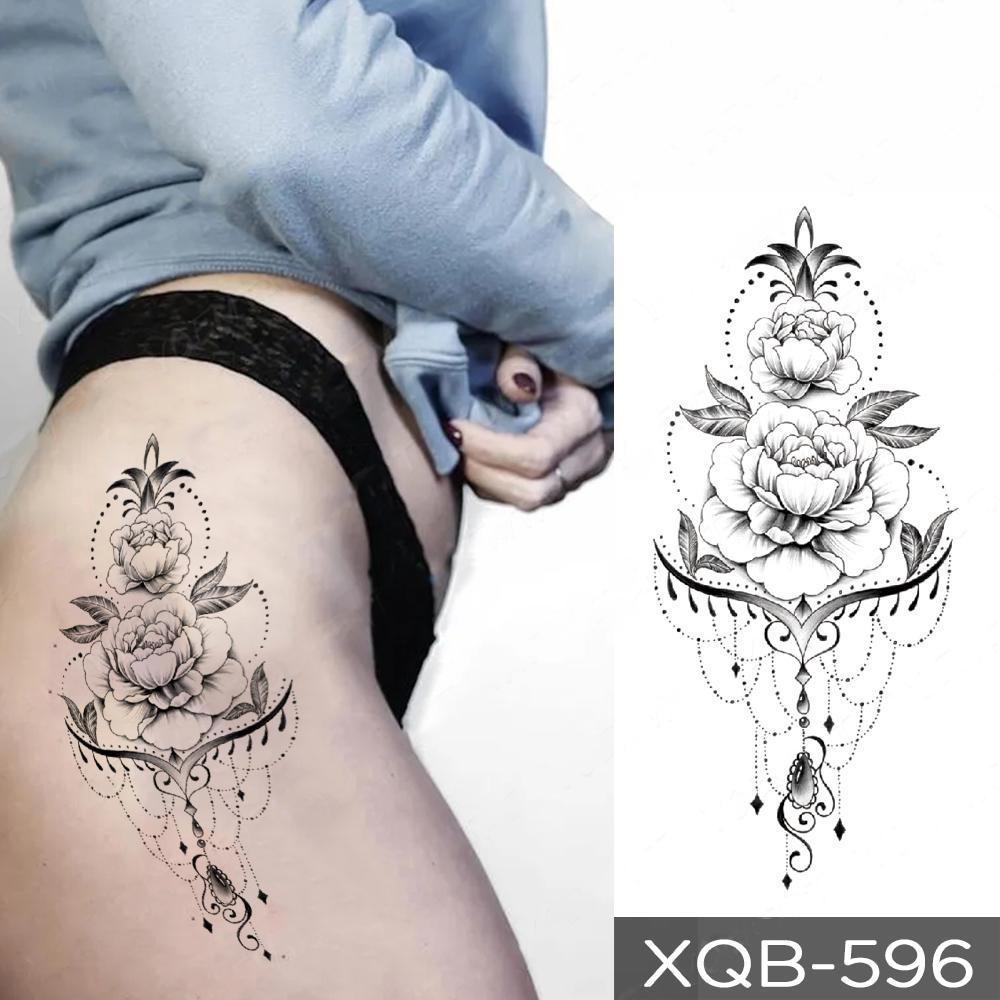 NEW 1 PC 210*114MM Cherry Blossom Fake Temporary Tattoo For Women Girl Watercolor Rose Flower Tattoos Flora Branch Chest Back Tatoo Paper Stickers