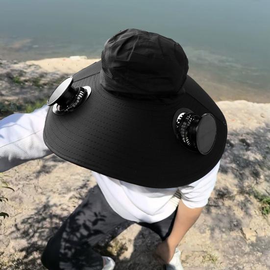 Широкополая шляпа-веер с солнечной батареей для мужчин и женщин, защита от ультрафиолета, уличное панама с 2 встроенными вентиляторами для пешего туризма, кемпинга, рыбалки