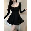 Sexy Black Lace Dress Women Bodycon Wrap Slim Party Mini Short Dresses Evening Fashion Long Sleeve Outfits