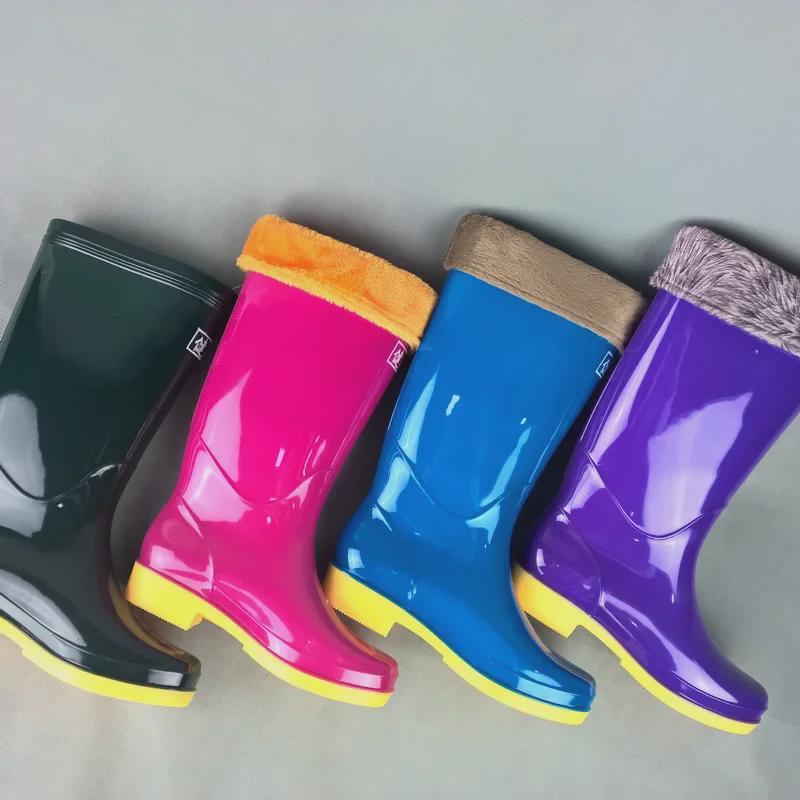 Adult Velvet-Lined Non-Slip Waterproof High-Top Kitchen Rain Boots - PVC Ladies' Work Shoes