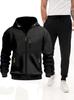2025 Men's Plus Size Hooded Zip-Up Sports Hoodie & Jogger Set for Autumn/Winter