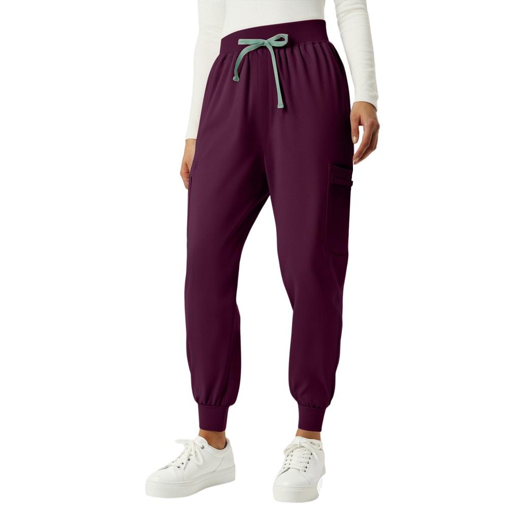 Ladies' Fashionable Solid Color Drawstring Elastic Waist Pocket Protective Casual Pants
