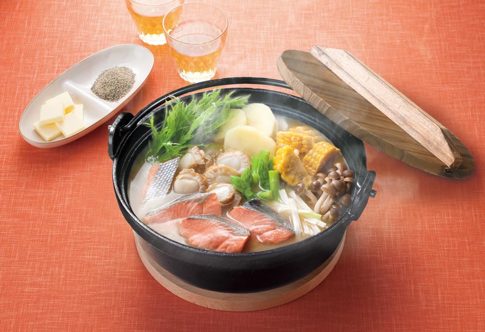 Ishigaki Irori Pot Black 17cm Wooden Lid Pot Gas Fire IH Compatible Iron Casting 3984