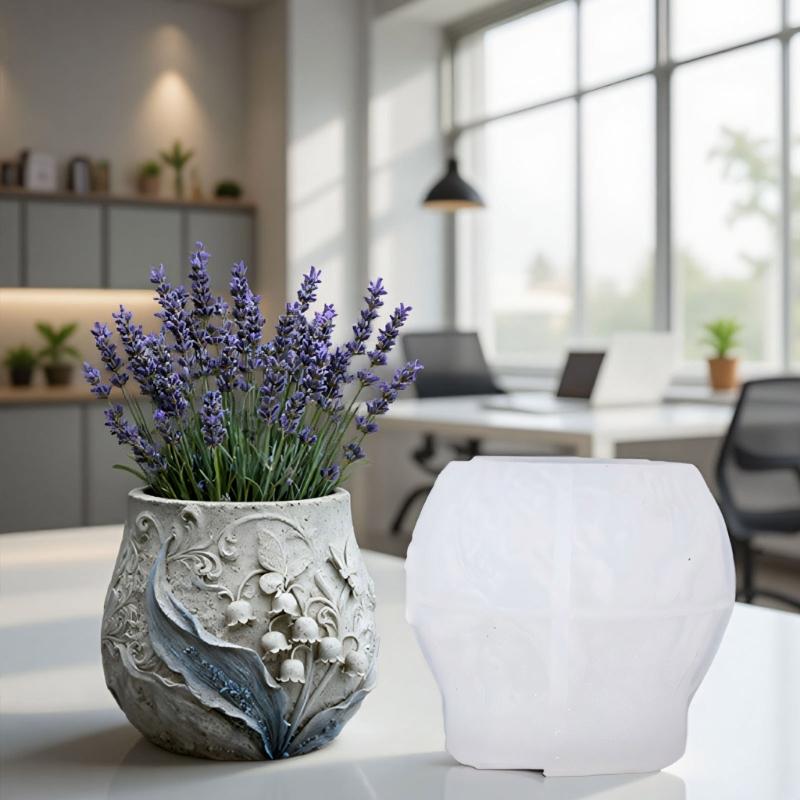 Гибкая силиконовая форма с цветочным узором и бабочками для ручного изготовления изделий из цемента, бетона, декоративных цветочных горшков и для создания изделий из смолы