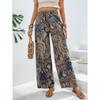 Women's Summer Fashion Versatile Printed Elastic Waist Wide Leg Pants Trousers Women’s