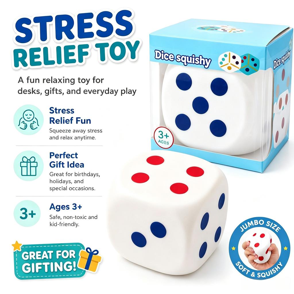 Jumbo Dice Squishy Toy Extra Slow Rise Foam Stress Relief Sensory Fidget Toy Soft Cute Dice Desk Buddy Anxiety Relief Gift for Kids Adults