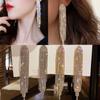 Bridal Wedding Rhinestone Earrings Drop Tassel Earrings Bling Dangle Long Tassel Rhinestone