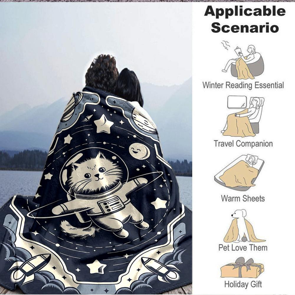 1pc SpaceKitty Lightweight Flannel Blanket, Comfortable and Warm Blanket, for Office and Camping Sofa Bed, Livingroom024