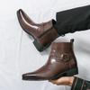 Mongolian Knight Leather Boots Men's Retro Short Boots Men's Riveted Thick Heel Chelsea Boots Men's
