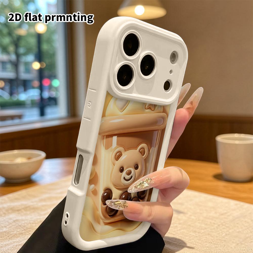 Phone Case: 2D flat design suitable for iPhone 18 17 16 15 14 13 Pro protective case, little bear milk tea cup, perfect Christmas and Halloween holida