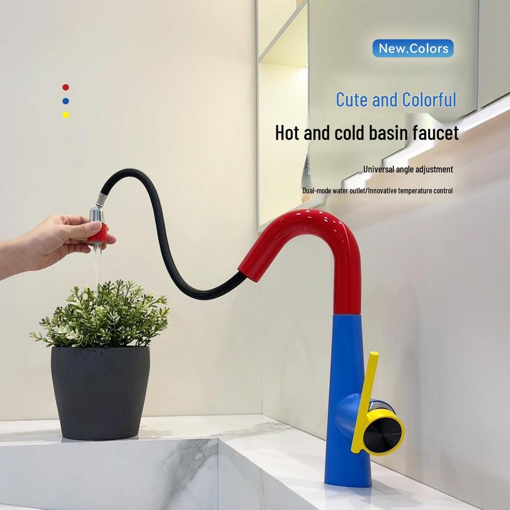 Ванная раковина в немецком стиле с дофаминовым смесителем: Цельномедный, Горячий/Холодный, Вращающийся Выдвижной Настольный Умывальник.