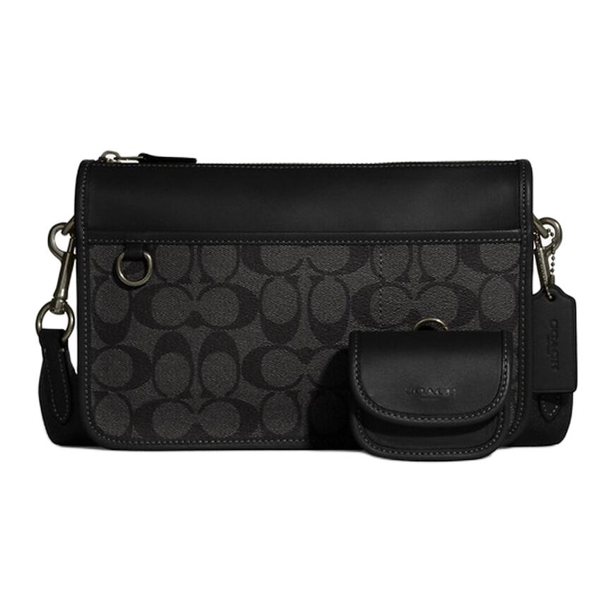 Coach Heritage 25 Classic Monogram Color Block Multifunctional Three-In-One Canvas And Leather Crossbody Bag Medium Men bags Black Gray C8141-QBMI5