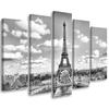 Five Piece Picture Canvas Print Black and White Eiffel Tower