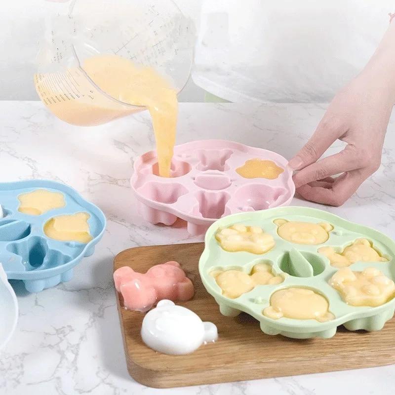Пищевой силикон Мультяшная форма для парового пирога Желе Пудинг Форма для мороженого с крышкой Кухонная утварь Инструменты для аэрофритюрницы Аксессуары
