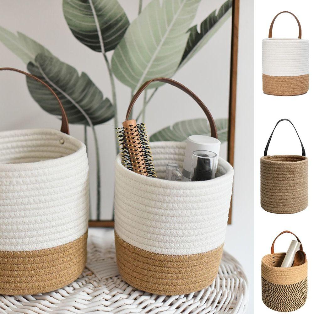 Cotton Rope Hand Woven Hanging Baskets Natural Wicker Plant Flower Pot Snack