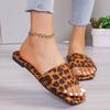 European and American Trend Leopard Print Slippers 2024 Summer New Square Toe Flat Bottomed Versatile One Line Daily Slippers
