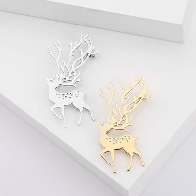 Простая и стильная брошь из гладкой нержавеющей стали Sika Deer, персонализированная универсальная булавка в виде животного-оленя