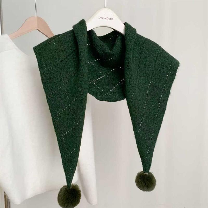 Новая модная съемная вязаная шаль с меховым помпоном, универсальный бафф для шеи, теплая треугольная шаль для женщин на зиму