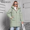 GASMAN 2024 Женская куртка-пуховик, средняя, классическая, на молнии, с большим карманом, воротником-стойкой, с капюшоном, тонкое пальто, женские парки 83356