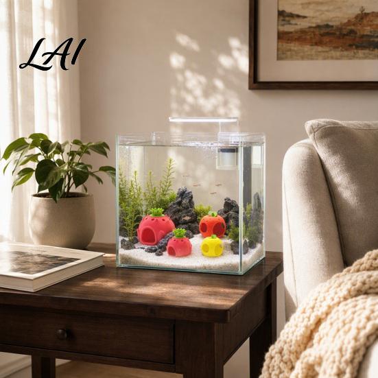 Non-Toxic Fish Tank Hiding Spot Fruit Aquarium Hide Cave Apple Pitaya Hideout 3D Vivid Shaped Decor Printed Decorative for Betta And Shrimp