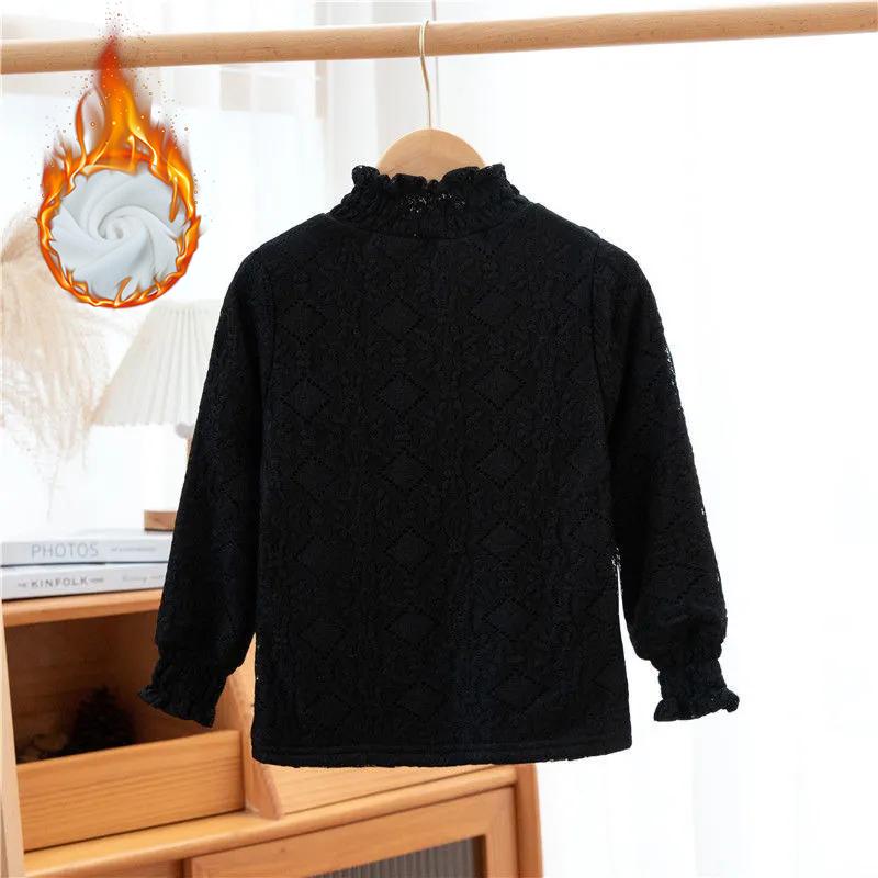 Baby Girls White Shirt Winter Thick Beige Long-sleeved Blouse Girls High-neck Tops Children's Clothing Pullover 1 To 12 Years