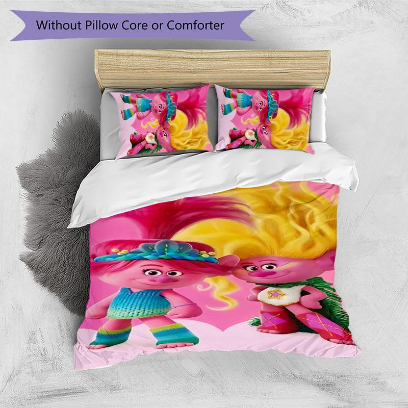 troils cartoon Printed 3PCS Bedding Set Soft Breathable Duvet Cover Pillowcases Set Washable Bedroom Decor Home Gift