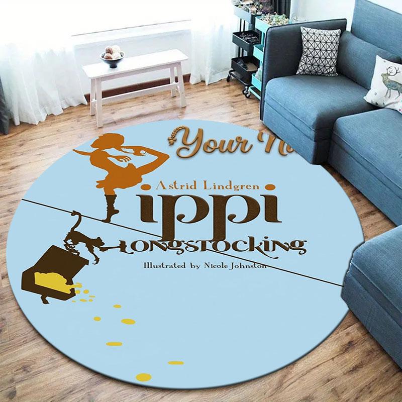 Pippi Longstocking Custom Name Round Area Rug,Carpet Rug for Living Room Bedroom Sofa Playroom Decor,Non-slip Floor Mat