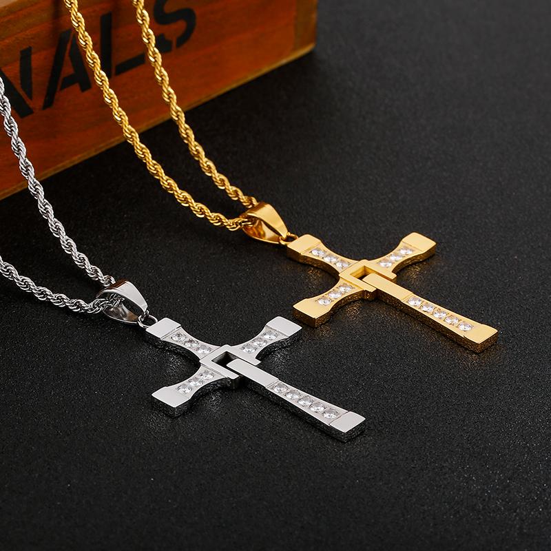 Stainless Steel Extreme Speed Zircon Cross Pendant Necklace Men's  High Quality Jewelry Street Accessories Gift Wholesale