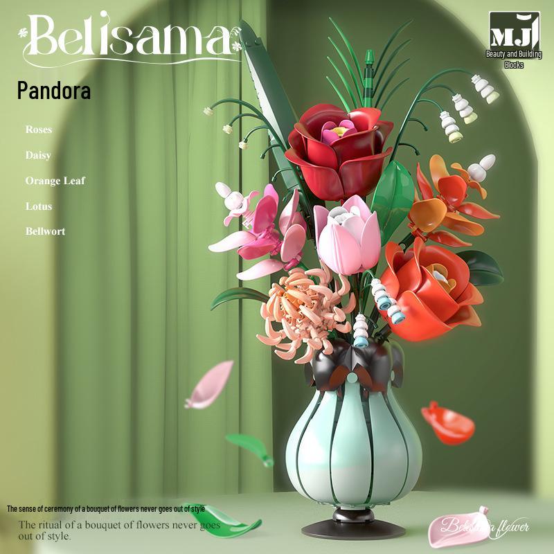 Building Block Flower Bouquet - Decorative Simulated Floral Gift for Girls