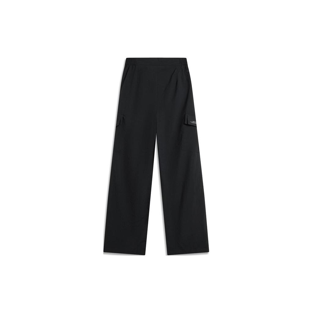 Li Ning CF Su Series Mid Waist Button Solid Color Straight Leg Knit Sports Pants Women Pants Black AYKU620-3