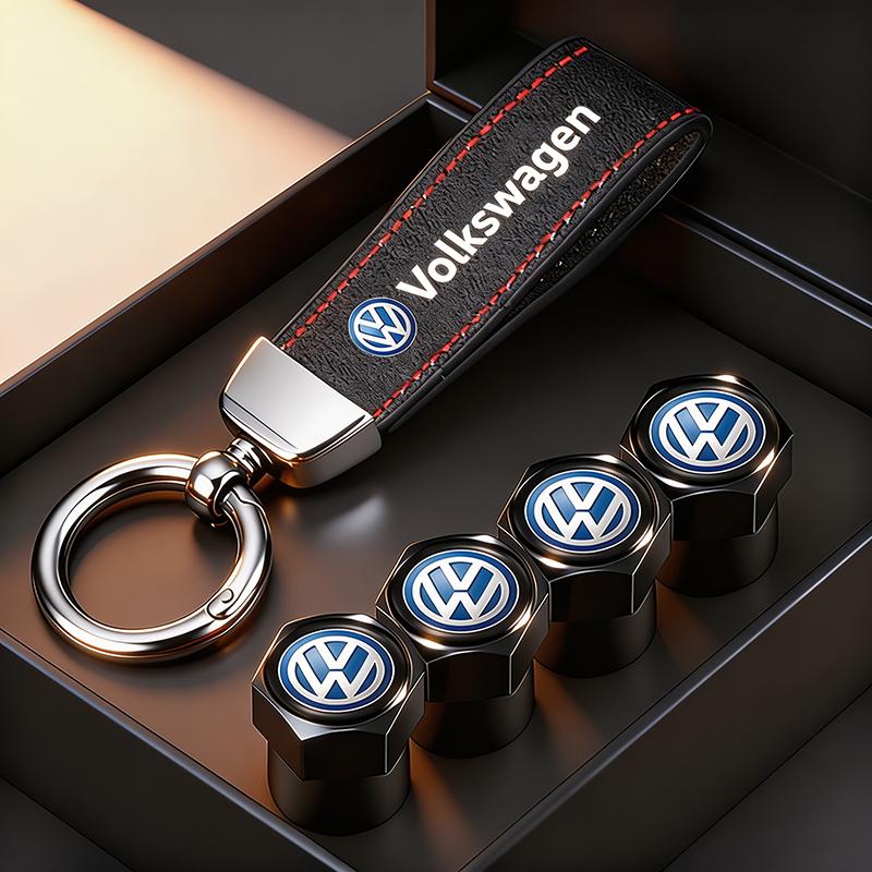 Volkswagen Car Tire Wheel Valve Caps Cover Suede VW Car Key Chain Ring Keychain For VW GTI Polo Golf Passat Tiguan Arteon Jetta zl3