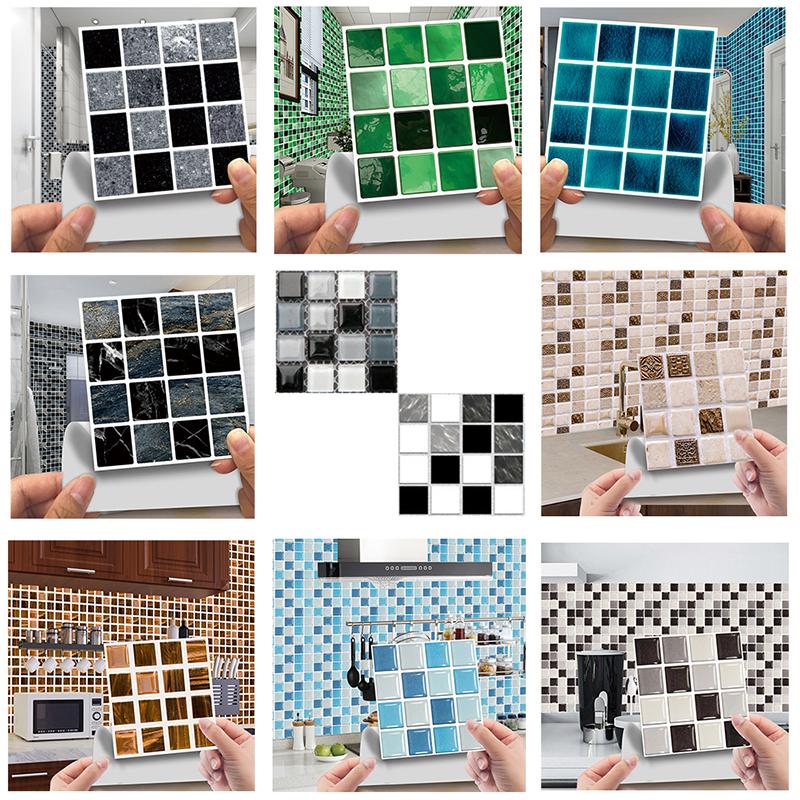 10x Household Kitchen Waterproof Creative Tile Stickers Three-dimensional Bright Film Mosaic Sticker Self-adhesive Wall Home Decor KTY