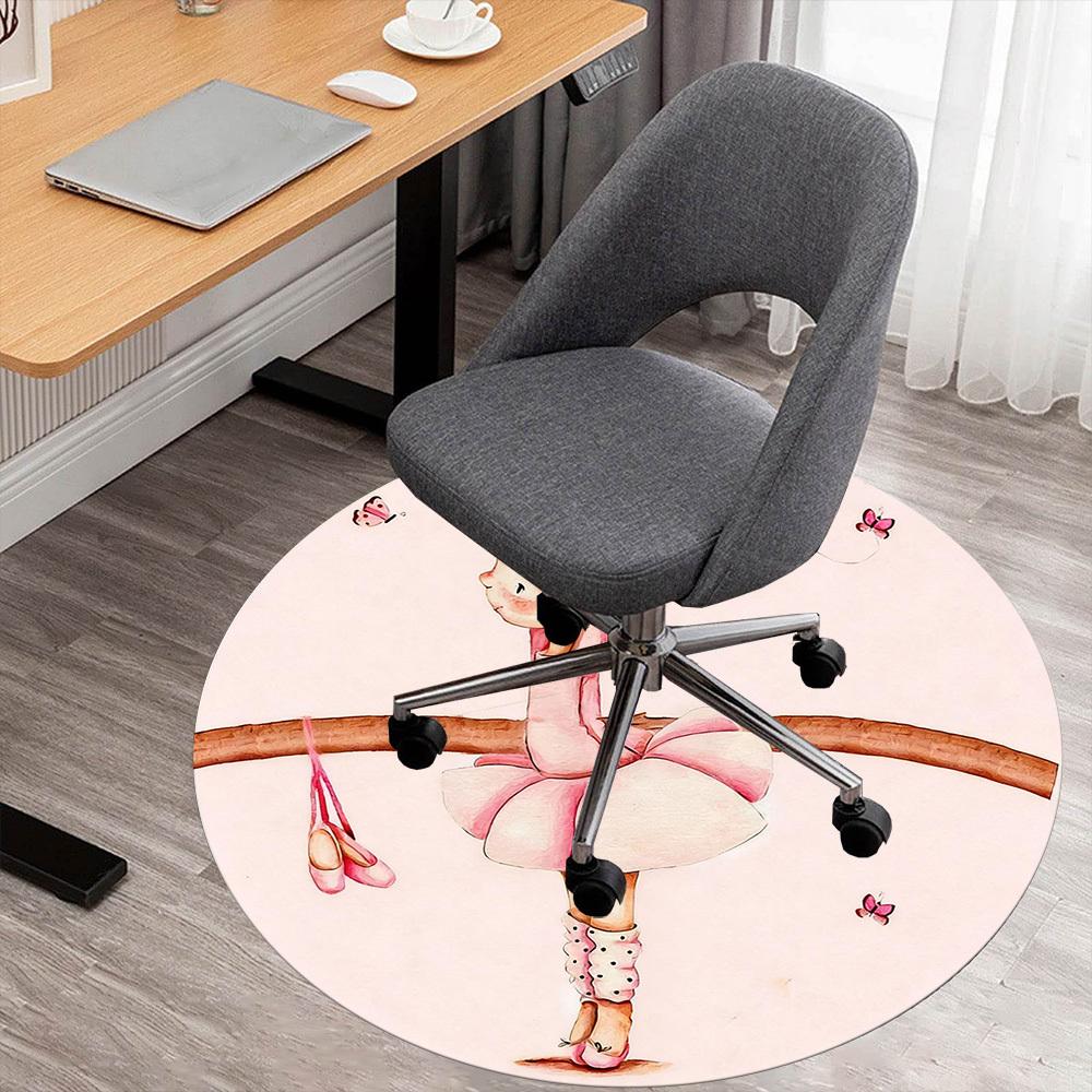 1pc Ballerina Butterfly Round Chair mat office Area Rug - Non-Slip, Floor Mat for Office, Bedroom, and Indoor Decor p127238